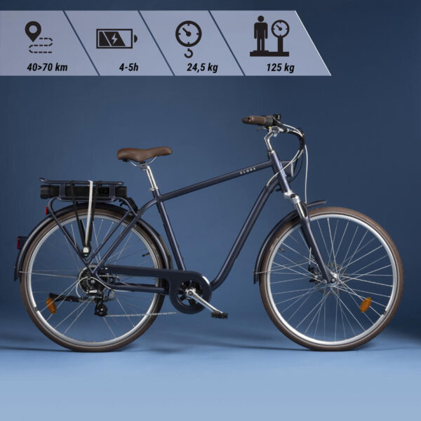 VELO DE VILLE ELECTRIQUE ELOPS 900 CADRE HAUT BLEU MARINE – Image 2