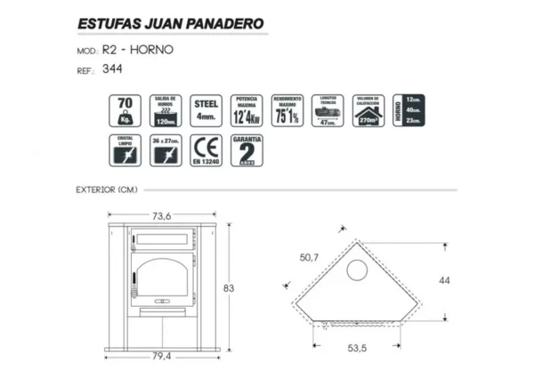 Poêle à bois d’angle R2 Horno Plus par J.Panadero – Image 3