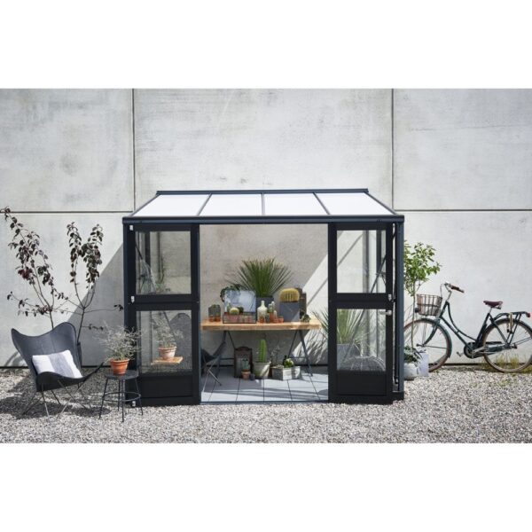 Serre adossée en verre trempé Veranda anthracite 6.6 m² + embase - Juliana – Image 5