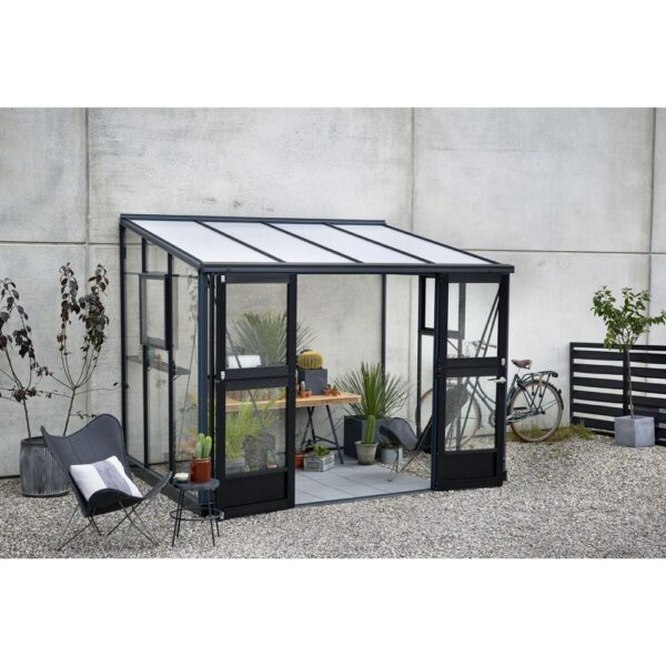 Serre adossée en verre trempé Veranda anthracite 6.6 m² + embase - Juliana – Image 6