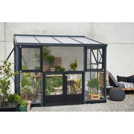 Serre adossée en verre trempé Veranda anthracite 6.6 m² + embase - Juliana