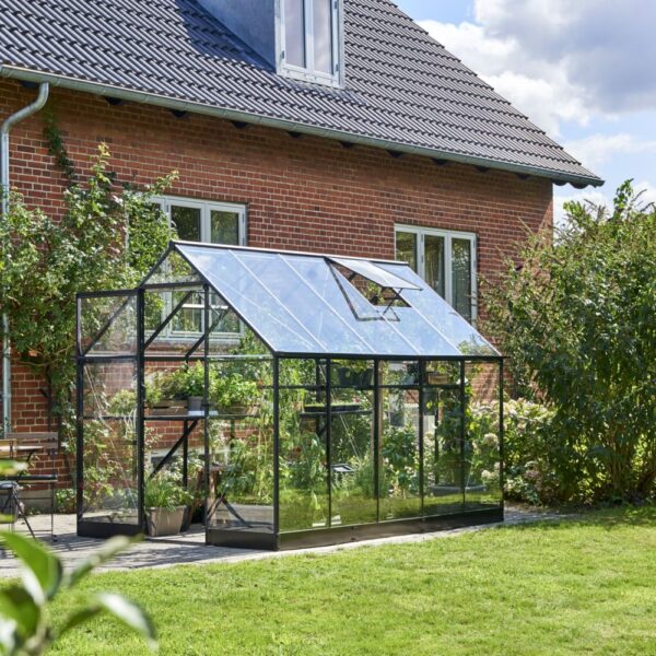 Serre en verre trempé Qube noir 6.40 m² + embase - Halls – Image 2
