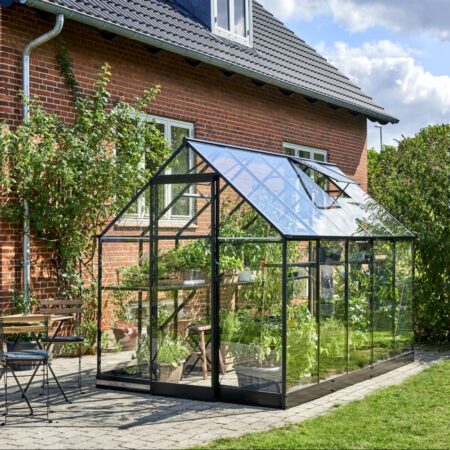 Serre en verre trempé Qube noir 6.40 m² + embase - Halls