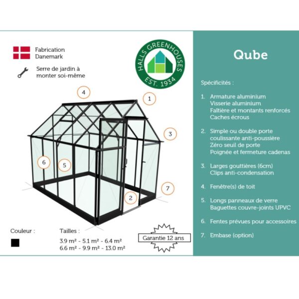 Serre en verre trempé Qube noir 6.40 m² + embase - Halls – Image 14