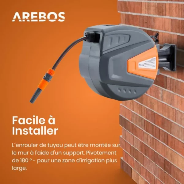 AREBOS Enrouleur de tuyau d'arrosage automatique de 30 m – Image 2