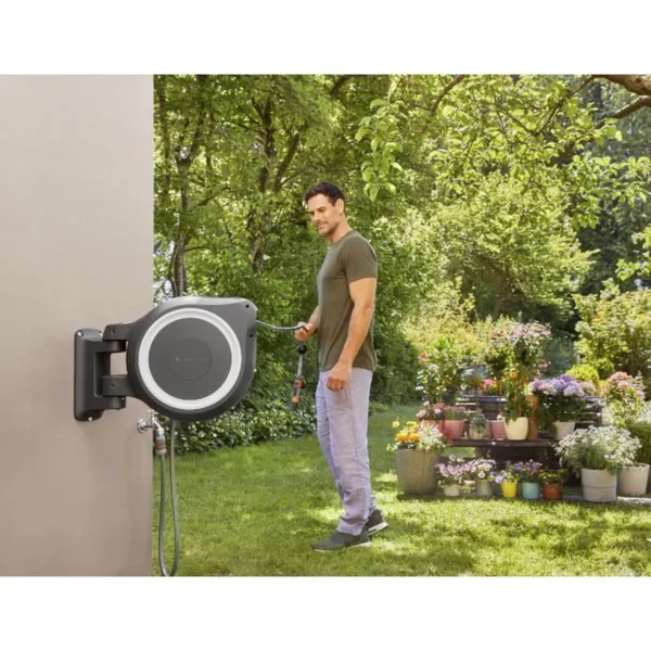 GARDENA Dévidoir automatique mural RollUp® M/L liseret blanc – Longueur 25m – Ø13mm – Kit complet – Garantie 5 ans (18622-20) – Image 2
