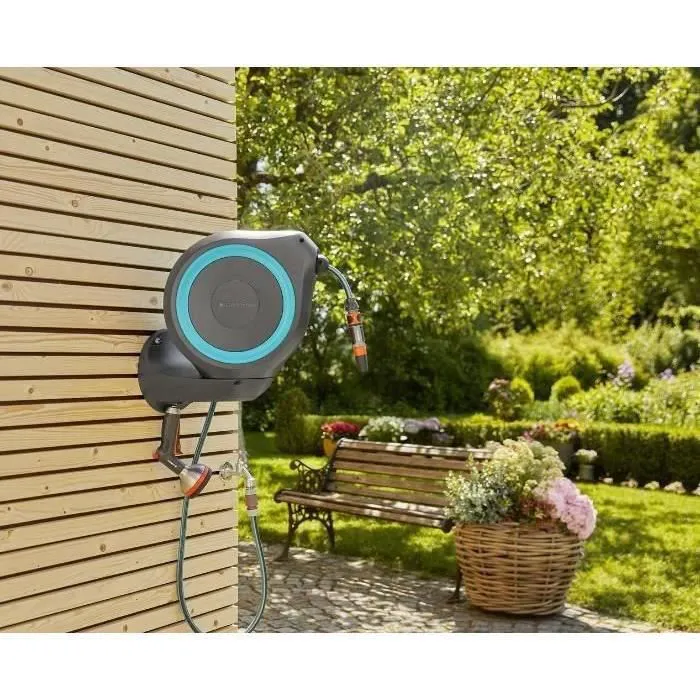 GARDENA Dévidoir automatique mural RollUp® S liseret bleu – Longueur 15m – Ø11mm – Kit complet – Garantie 5 ans (18600-20) – Image 4