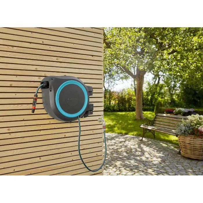 GARDENA Dévidoir automatique mural RollUp XL liseret bleu – Longueur 35m – Ø13mm – Kit complet – Garantie 5 ans (18630-20) – Image 2