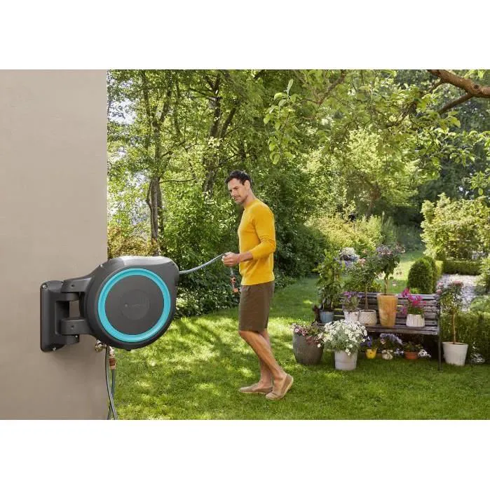 GARDENA Dévidoir automatique mural RollUp XL liseret bleu – Longueur 35m – Ø13mm – Kit complet – Garantie 5 ans (18630-20) – Image 4