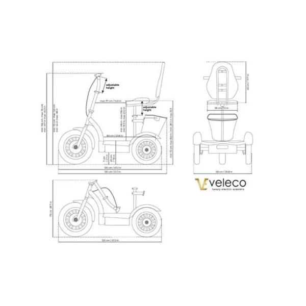 VELECO Scooter électrique 3 Roues 750W Mobylette Senior Handicapé (Argent) – Image 4